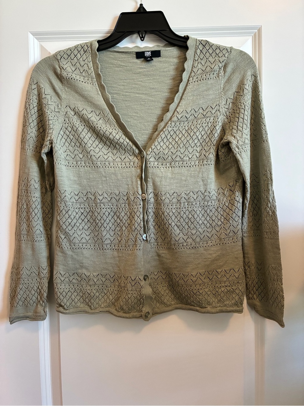 Frye Sage Green Openwork Button Cardigan